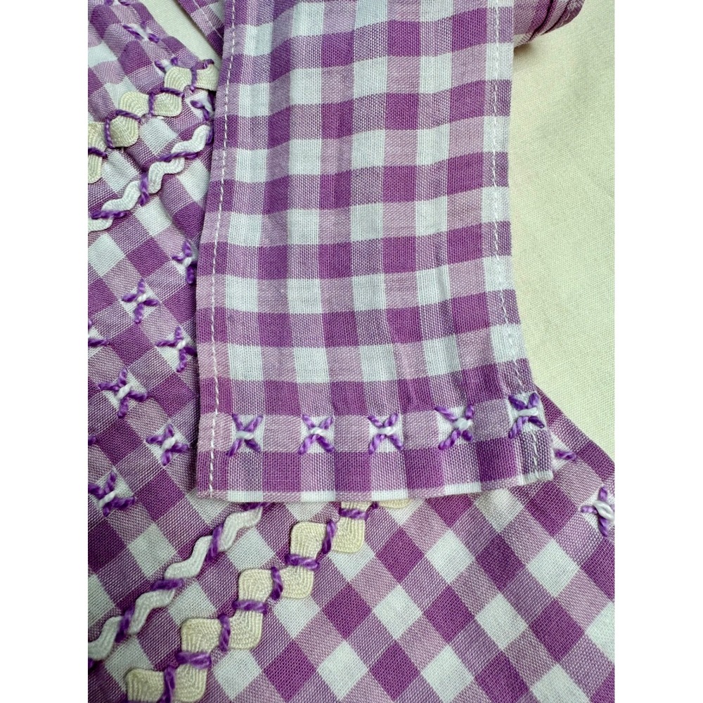 VTG Pinup Half Aprons 1950s Blue & Purple Gingham Pocket RikRack Retro Kitchen - Picture 7 of 12